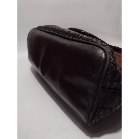 Vintage Faux Leather Brown Distressed And Patchwork Braided Handbag - Picture 7 of 8